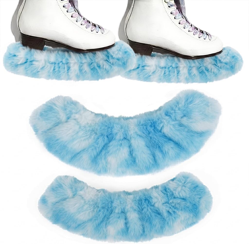 Ice Skate Soakers 1 Pair Plush Blade Covers, Ice Cloud Faux Fur Design, Lightly Thickened 10g Padding, Soft Absorbent Lining, Fits Figure & Hockey Skates up to 12 inch, Skate Accessories