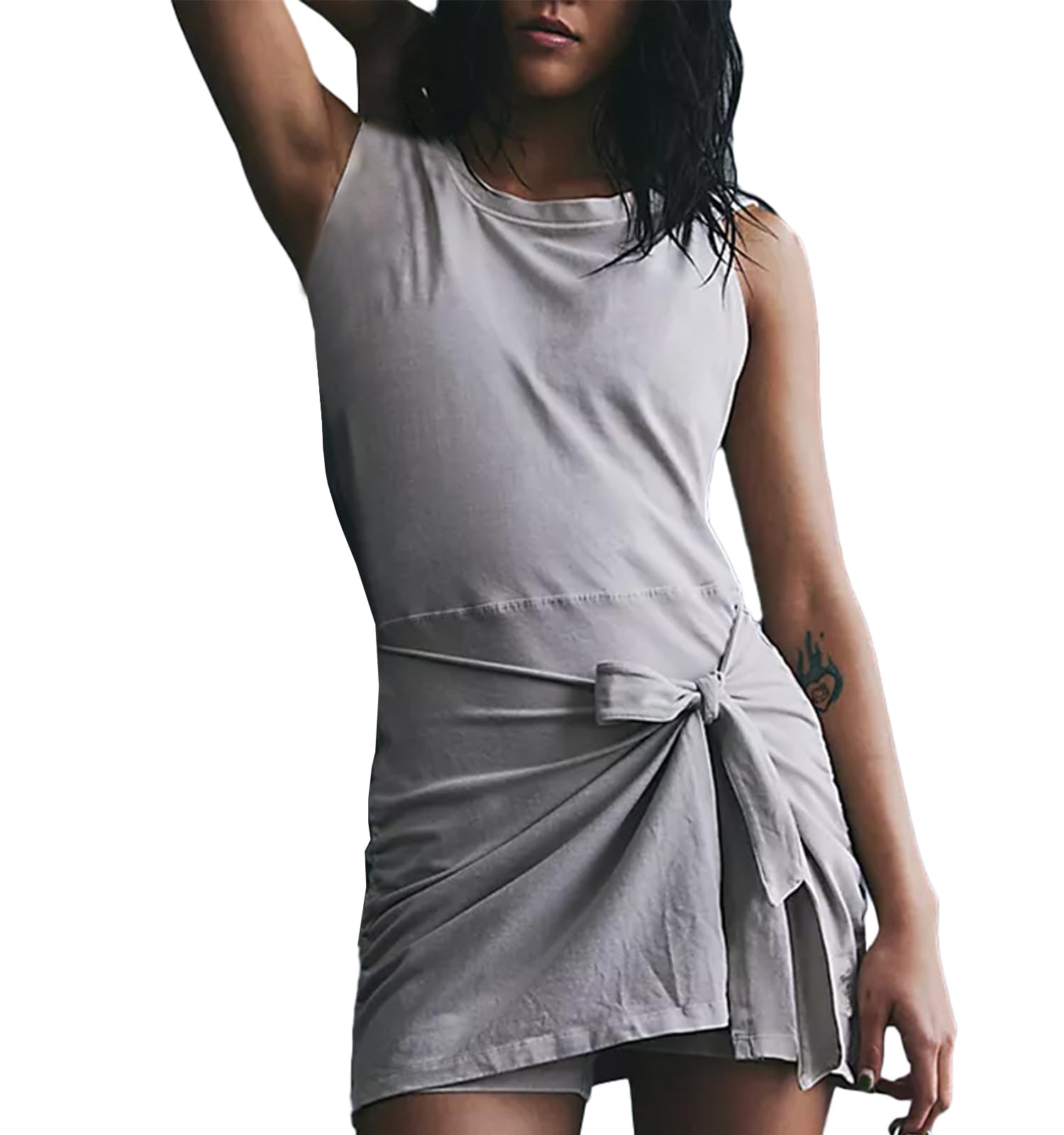 UATKIMI Womens Sleeveless Workout Athletic Rompers short jumpsuits Zipper Back Pocket Onesie(Grey,M)