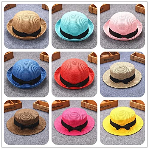 Baby Sun Hat Bowknot Straw Hat for Kids Wide Brim Boater Hat Foldable Breathable Flat Top Beach Hats UV Protection3
