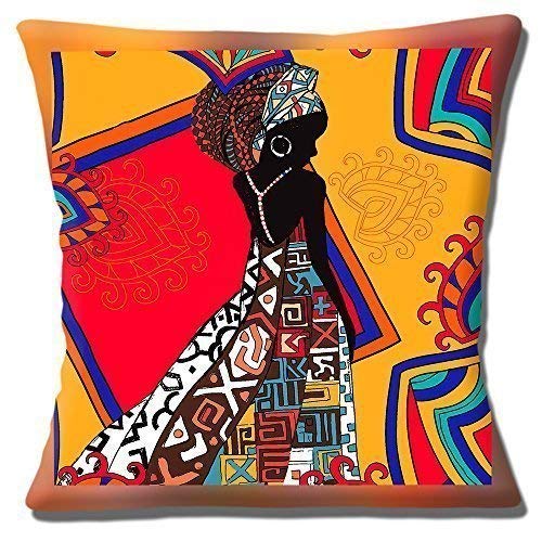 African Tribal Lady Orange Red Brown Shades Ethnic - 16" Pillow Cushion Cover
