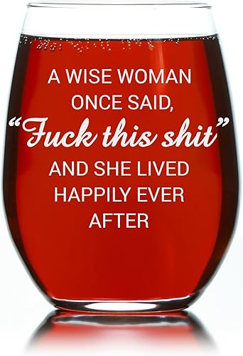 Miniatura 4 de C & M Personal Gifts A Wise Woman Once Said "F*ck this sh*t" Stemless Wine Glass (1 Piece) 17 Ounces, Gag Gifts for Women, Funny Christmas gift,