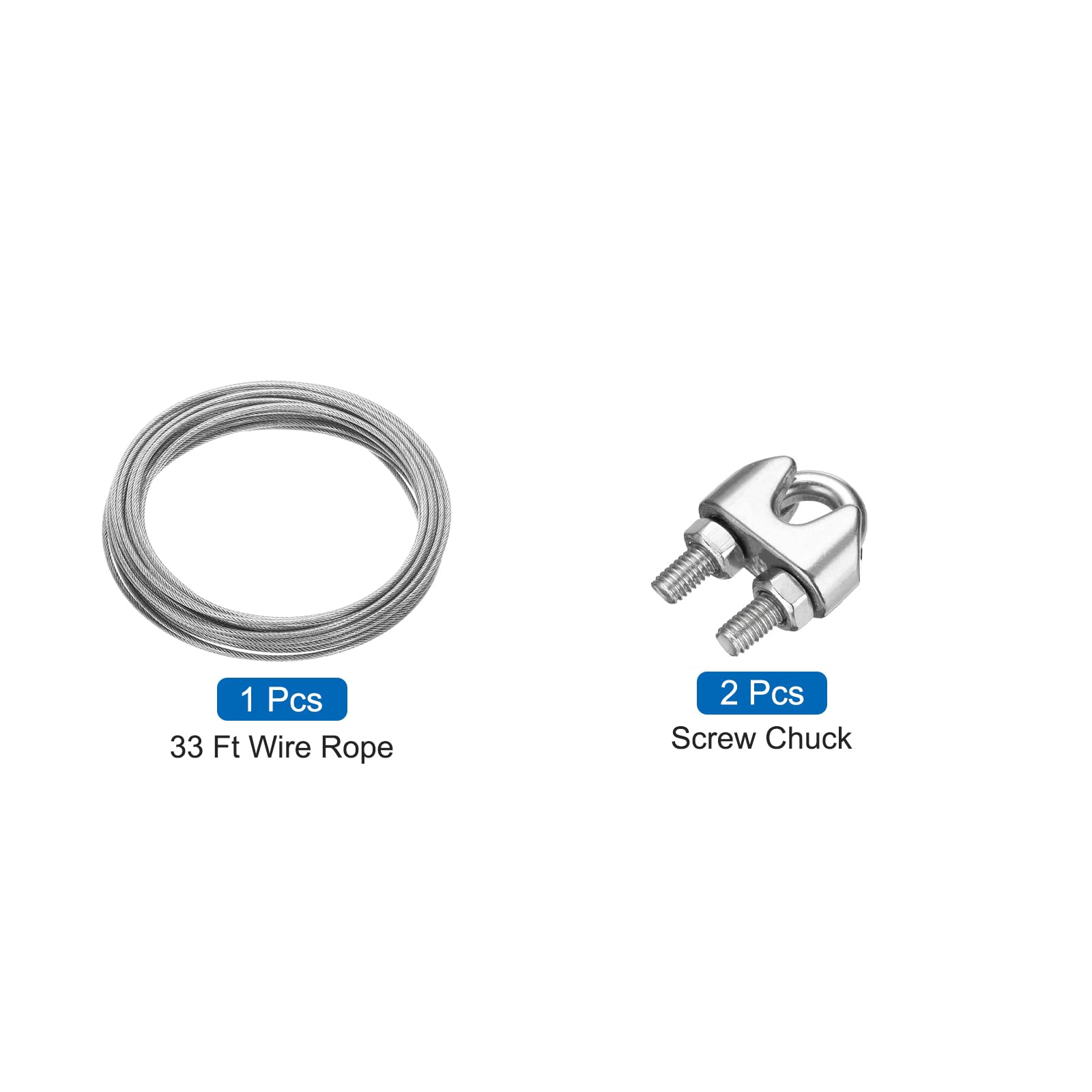 QUARKZMAN 10M x 8mm (33Ft x 5/16") Fune Metallico Cavo Acciaio Inossidabile 304, Tenditore Tirante con 2pz Mandrini a Vite per Appendere Stendibiancheria Sollevamento, Trasparente