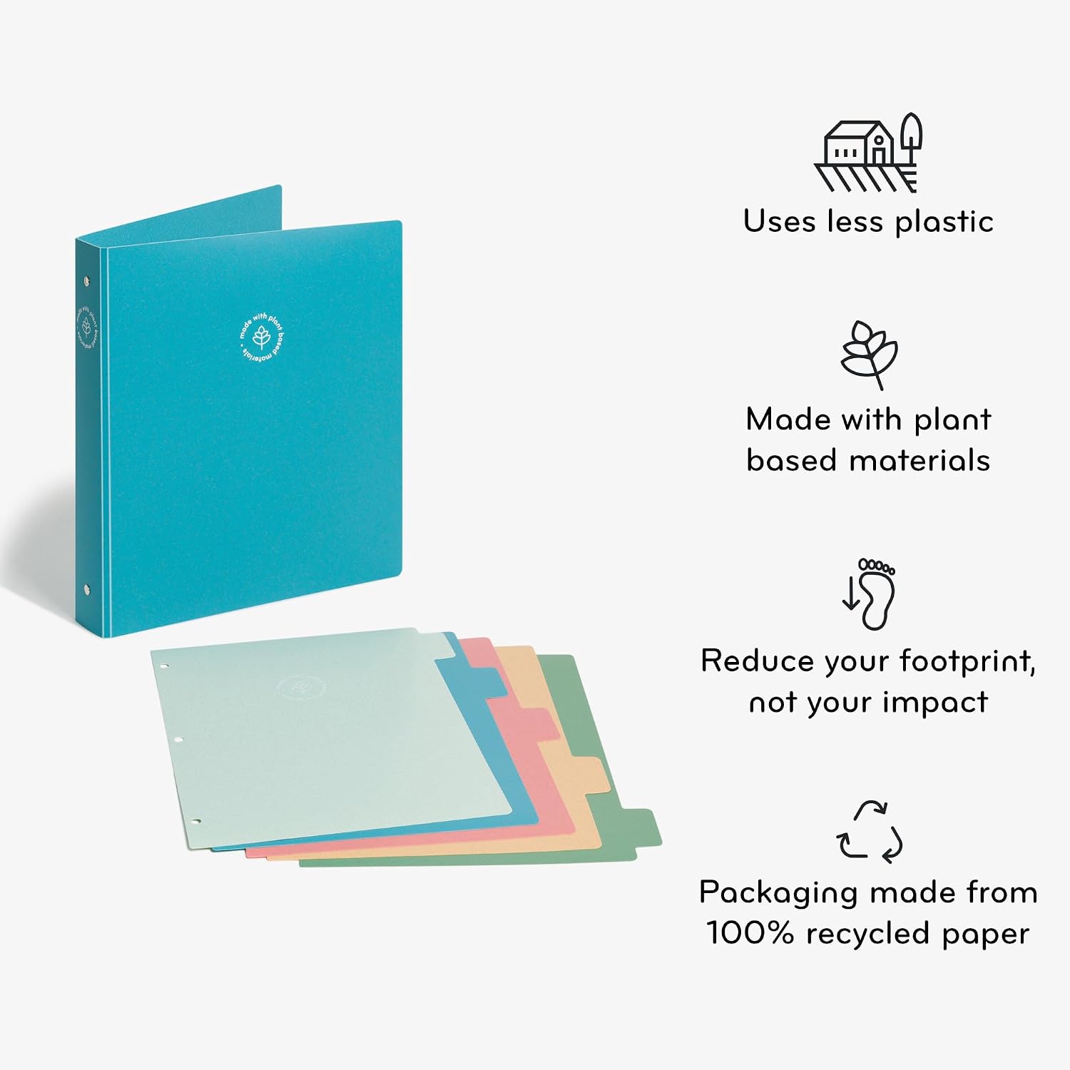 U Brands U-Eco Poly 1" Binder + 5 Tab Divider Set, 8.5'' x 11'', Ocean, Two-Pockets, Letter Size (6598U01-12)
