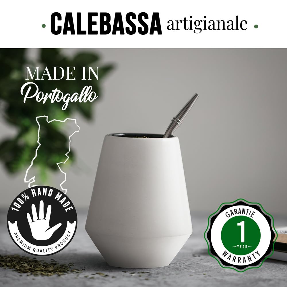 ORIGEENS YERBA MATE KIT COMPLETO - Tazza Mate Artigianale (Portogallo), Bombilla, Yerba Mate BIO - Kit Mate Pacchetto Regalo Originale