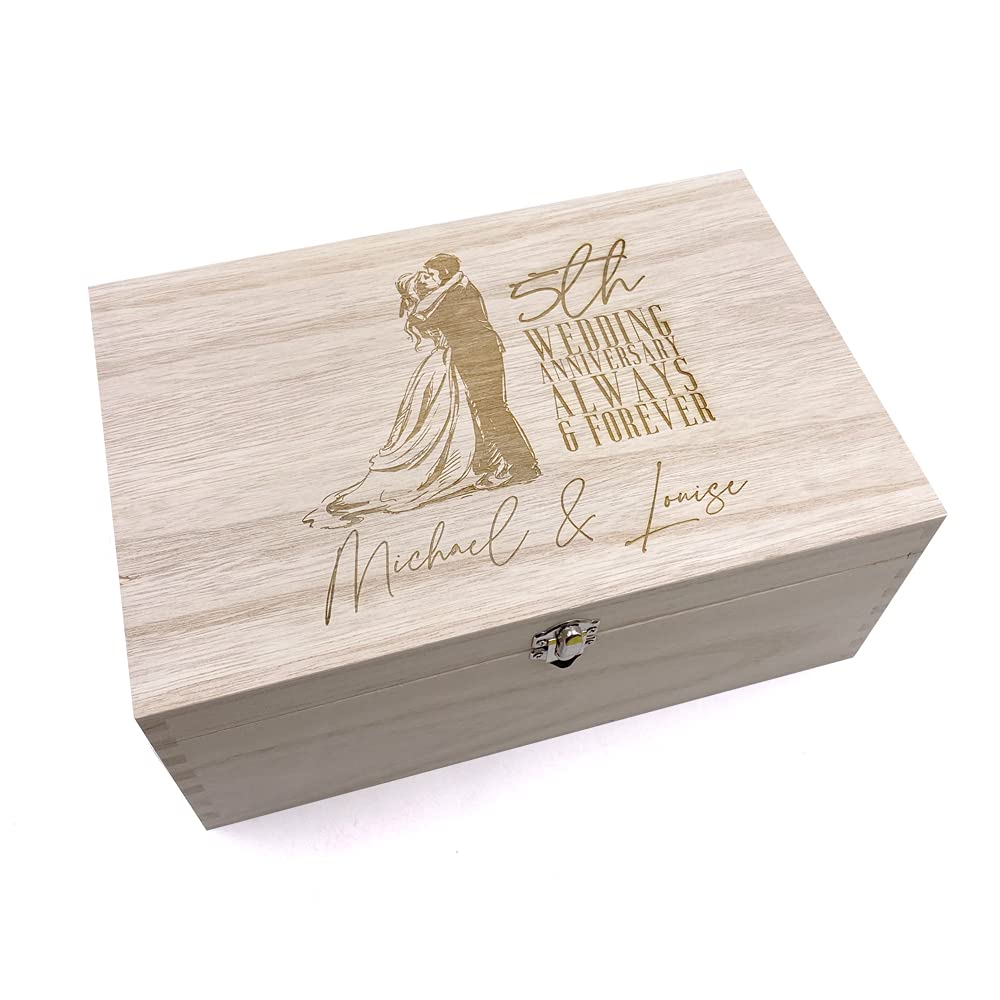 Ukgiftstoreonline Brown Personalised 5Th Wedding Anniversary Wooden Memory Keepsake Box