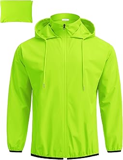 Men's Packable Rain Jacket Lightweight Waterproof Raincoat with Hood Travel Hiking Golf Windbreaker