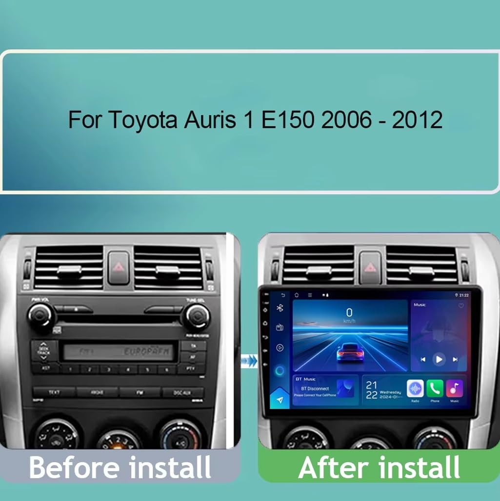 Autonavigation Car Radio Multimedia Player für Toyota Auris 1 E150 2006-2012 mit Bluetooth Fm Radio, Mirror Link, USB, Aux, Unterstützt Tpms Lenkradsteuerung, 4 Kern 1G+16G