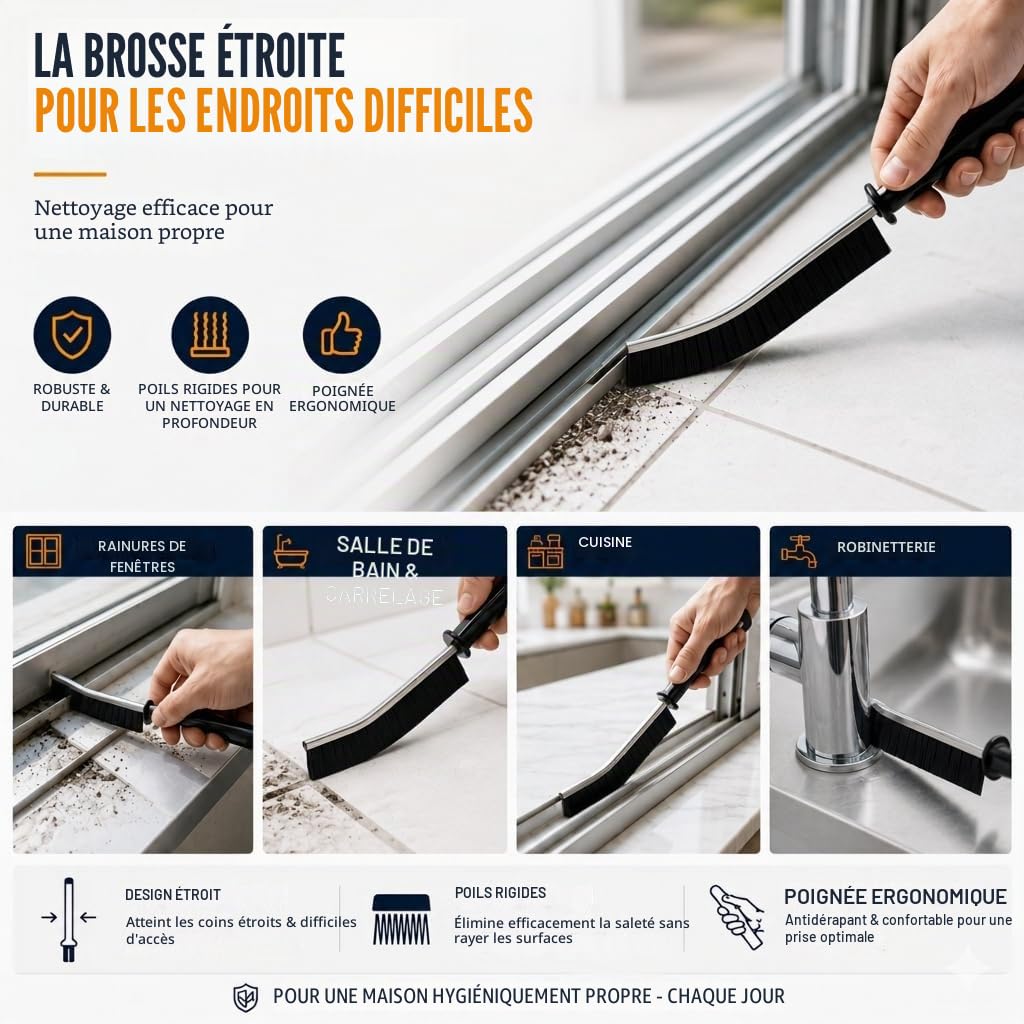 Brosse à Joints à Poils Durs pour Nettoyer Coins et Fentes, Carrelage, Salle de Bain, Cuisine