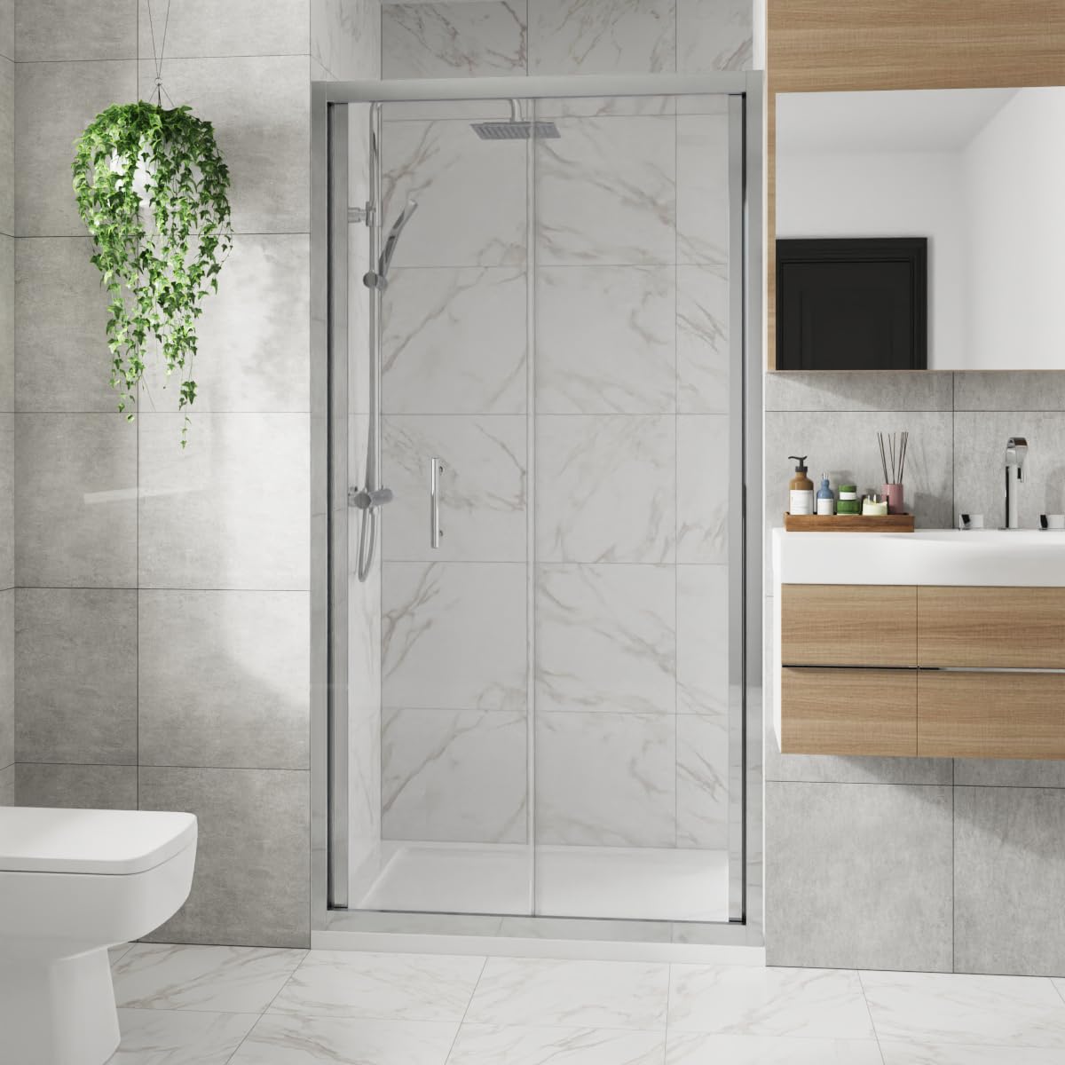 Blümme Chrome 900Mm Bathroom Bi- Fold Door Shower Enclosures Framed 6Mm Glass Space Saving Shower Door