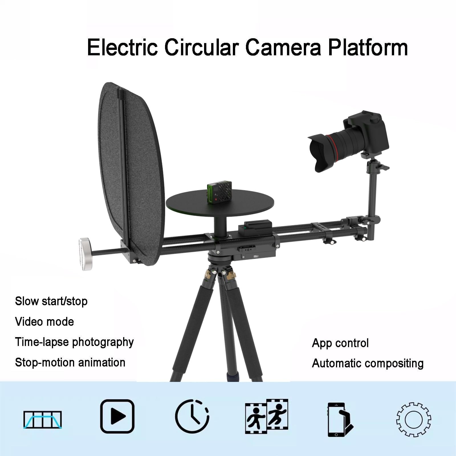 Piattaforma rotante motorizzata con rotazione a 360 gradi, altezza e inclinazione regolabili, controllo APP, Tipo-C, filettatura 3/8", Time-Lapse, Giradischi fotografico per produzione video