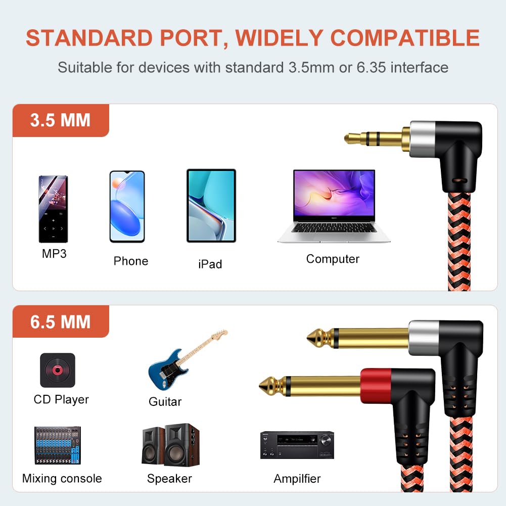 BMZFYBS 3.5mm to 6.35mm Cable,Youii 3.5mm 1/8" TRS to Dual 6.35mm 1/4" TS Mono Right Angle Stereo Y-Cable Splitter Cord Compatible for iPhone iPod - Image 2