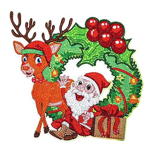 Christmas Diamond Art Wreath Kits DIY Special Shaped Diamond Painting Santa Claus Wreaths Christmas Garland Painting by Number Kit Crafts Gift for Christmas