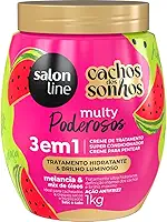 Salon Line, Creme de Tratamento 3 em 1, Multy Poderosos, Cachos dos Sonhos, Melancia e Mix de Óleos, Vegano - Para Cabelos Cacheados e Crespos, 1kg