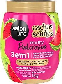 Salon Line, Creme de Tratamento 3 em 1, Multy Poderosos, Cachos dos Sonhos, Melancia e Mix de Óleos, Vegano - Para Cabelos Cacheados e Crespos, 1kg