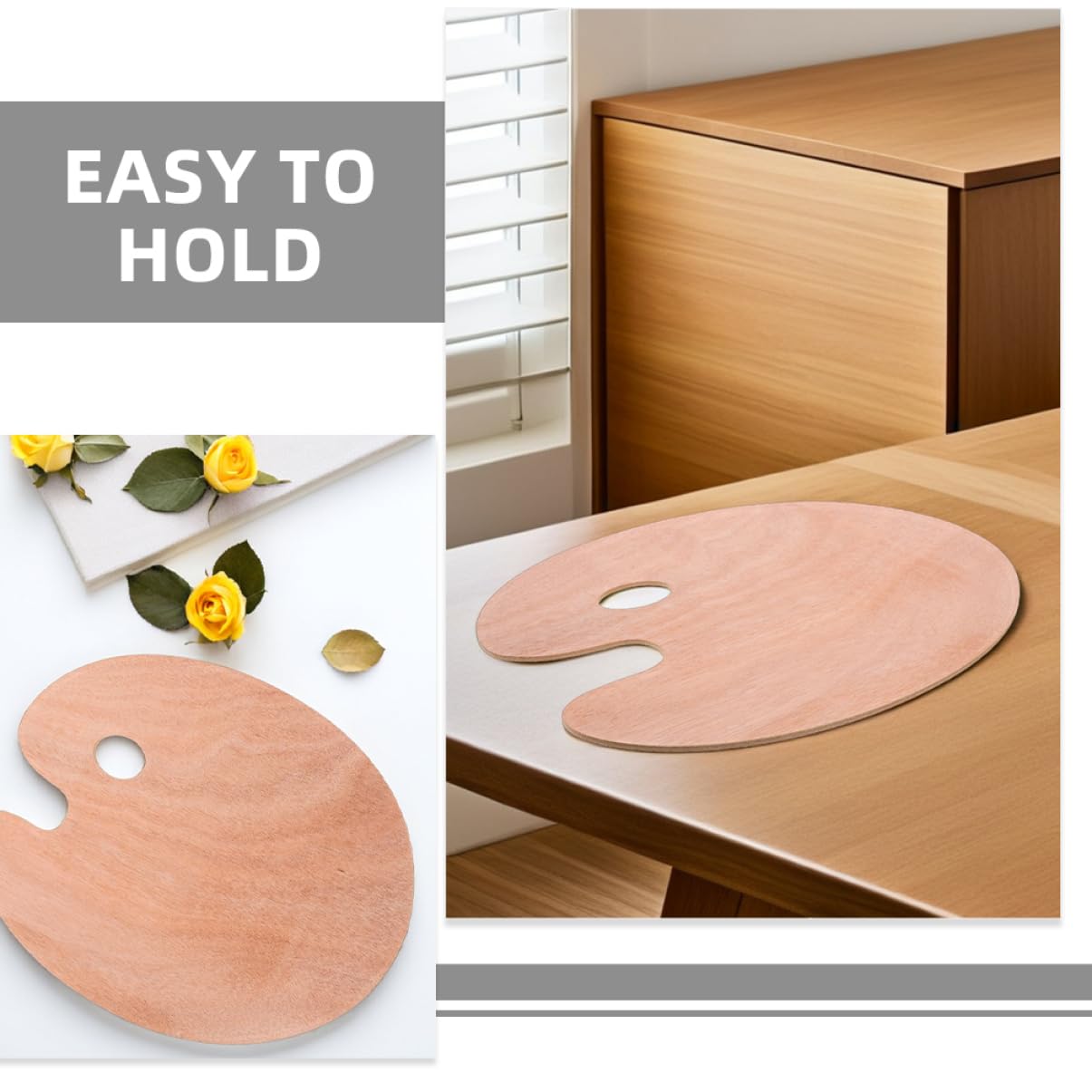 2 Stück Ovale Holz Mischpalette für Ölfarben und Gouache mit Daumenloch Ergonomisch für Farbmischung und Kunstprojekte