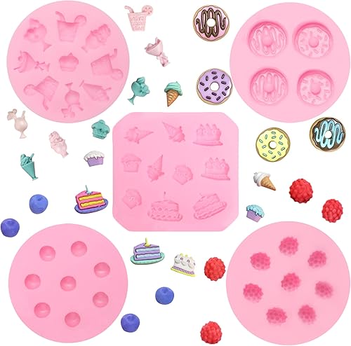 Moldes de silicona con forma de dona de helado, 5 unidades, moldes de fondant de frutas y arándanos para decoración de pasteles de chocolate,