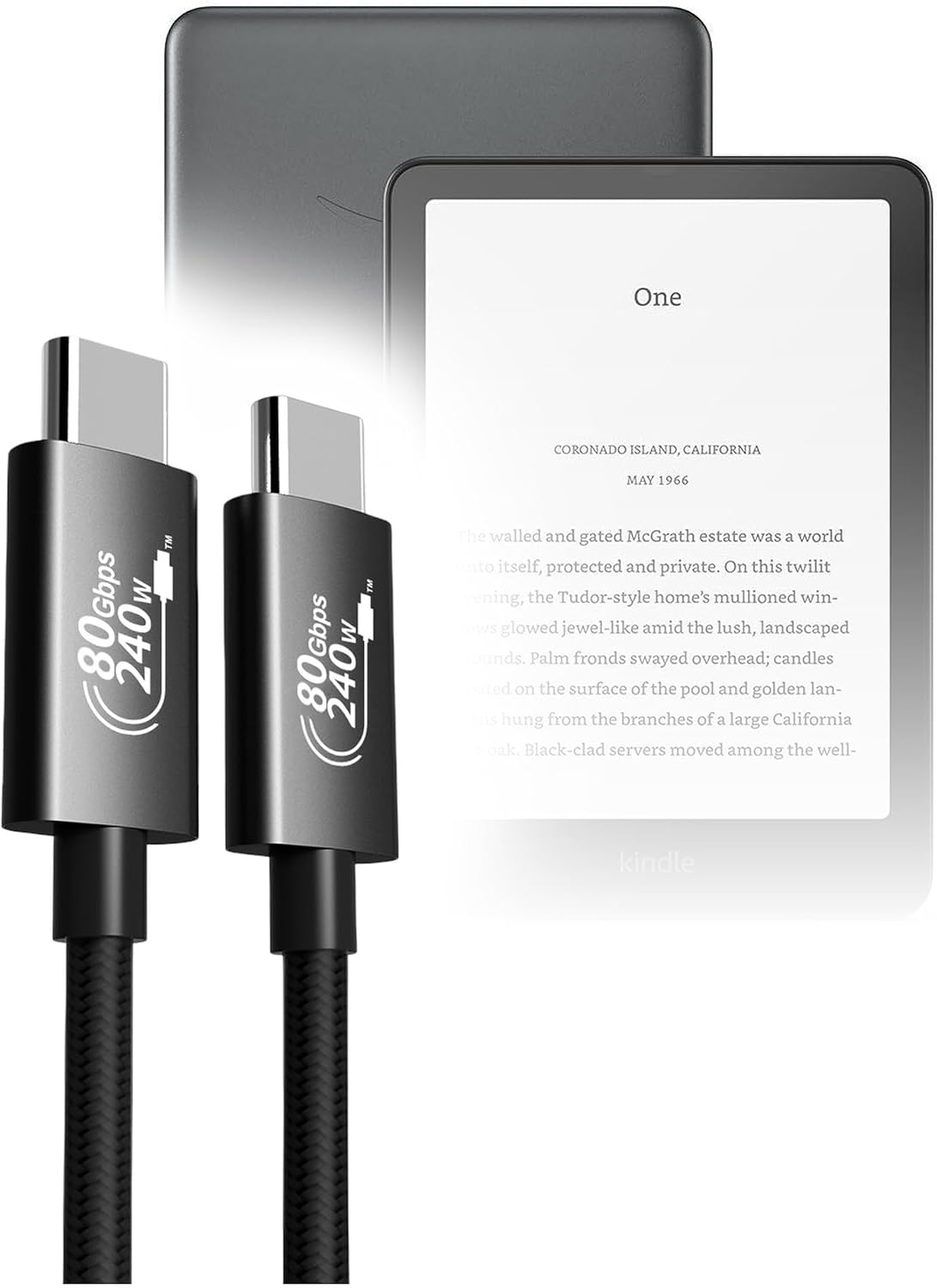BoxWave Cables & Adapters Compatible with Amazon Kindle Paperwhite 12th Gen (7 in) - DirectSync PD Thunderbolt 5.0 Cable (10 ft 240W), Long Nylon Braided Connector Fast Charge - Jet Black