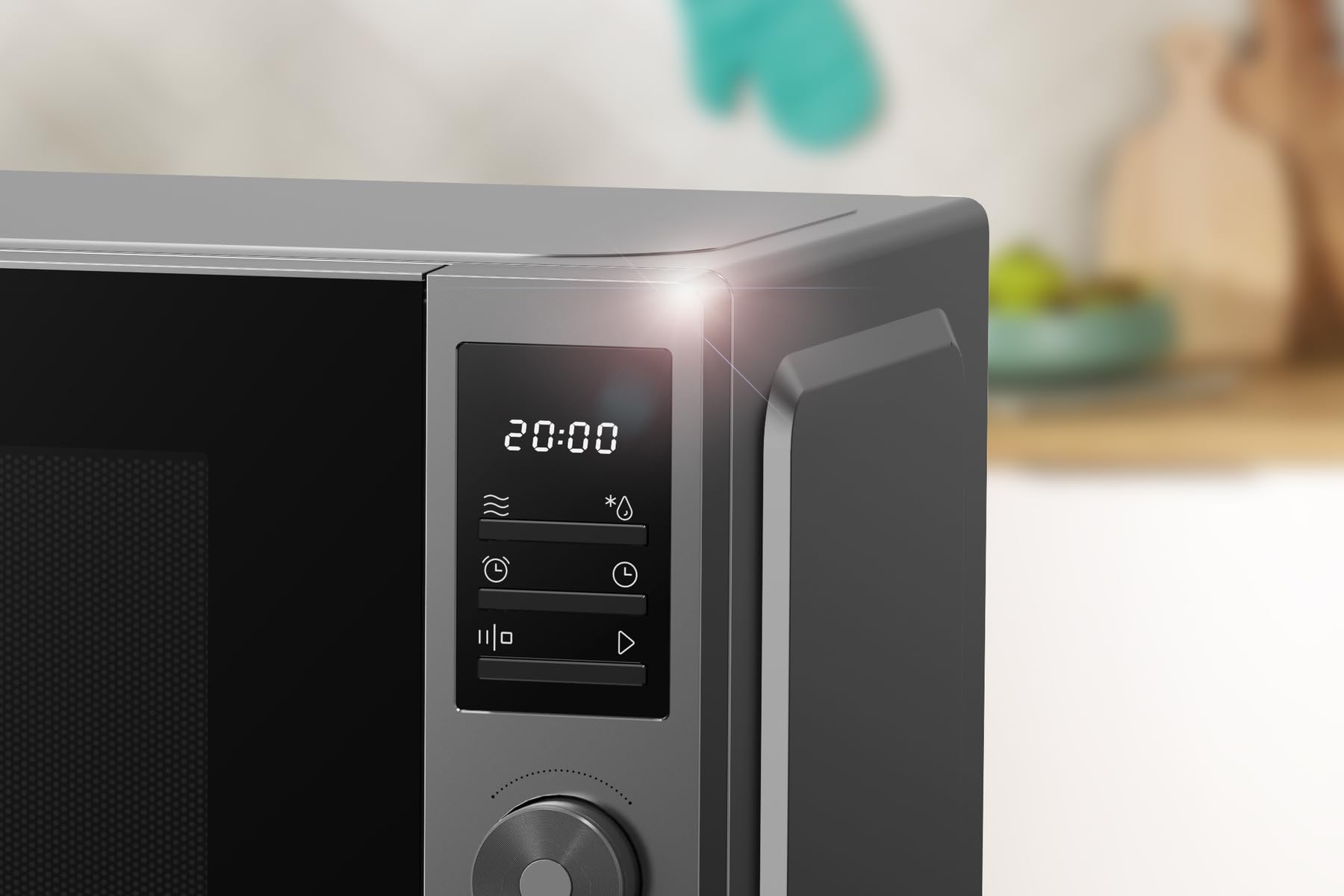 Gorenje MO20A3T4 Mikrowelle, 20L, 700 W, Kindersicherung, AquaClean, Auftaufunktion, 8 Automatikprogramme, 5 Leistungsstufen, LED Display, Elektronische Touch-Steuerung, schwarz mit Silber