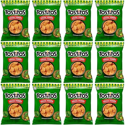 Tostitos Salsa Verde Value Pack Bundled by SUPERDEALS | 74.4 grams/2.625 Oz Bag | Salsa Verde | Pack of 12 with mystery gift. Original Sabritas Mexican Edition Version Tostilocos Chili Corn Tortilla Chips Snacks