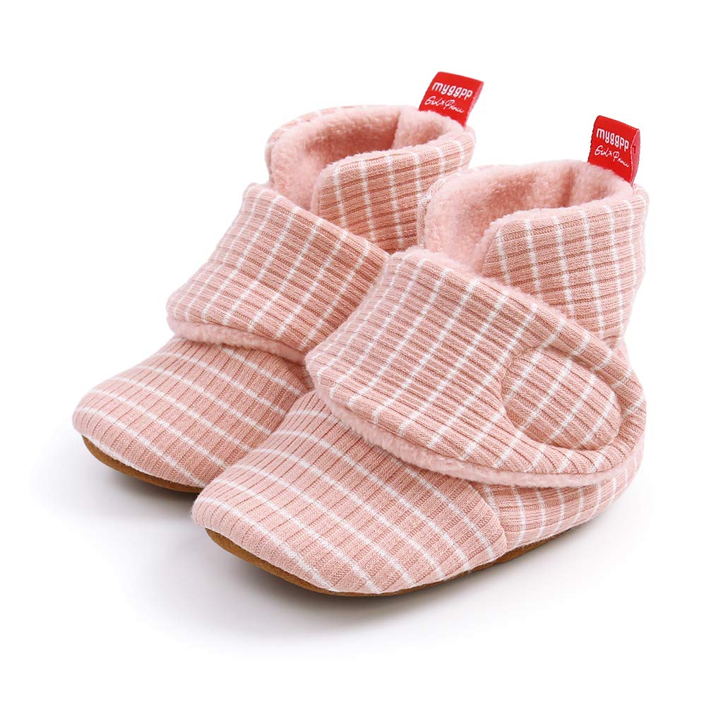 Ohwawadi Baby Booties Infant Baby Slippers Soft Newborn Crib Shoes Stripes Socks Shoes First Walkers Pink 12-18 Months