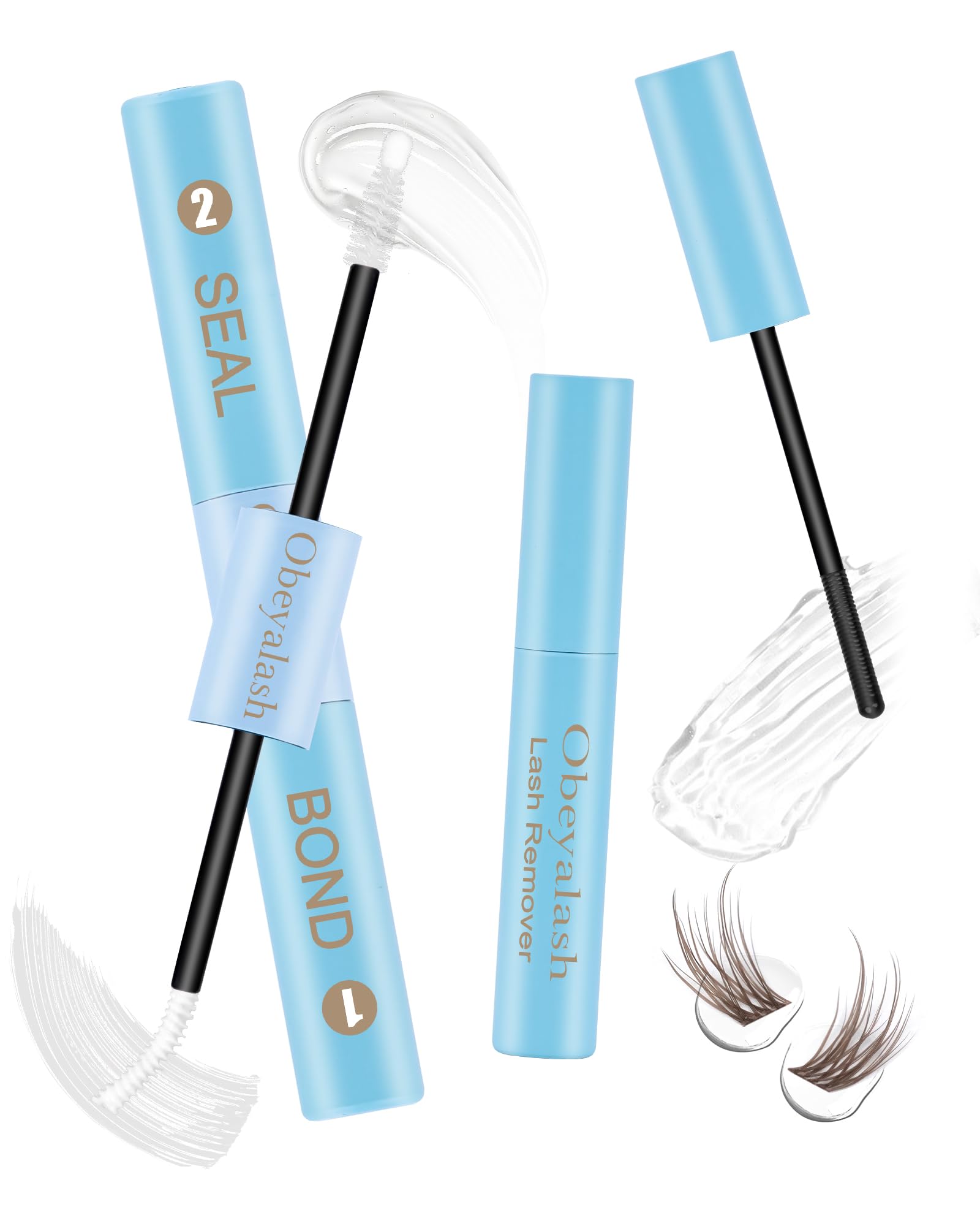 Obeyalash Lash Bond & Seal - Set di colla per ciglia e solvente per ciglia fai da te, tenuta impermeabile, applicazione controllata