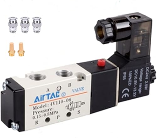 Válvula solenoide neumática 18 "PT AirTAC 4V110-06 Aire 12V24V110V220V Bobina única Operada por piloto Eléctrica 2 posiciones 5 vías Tipo de