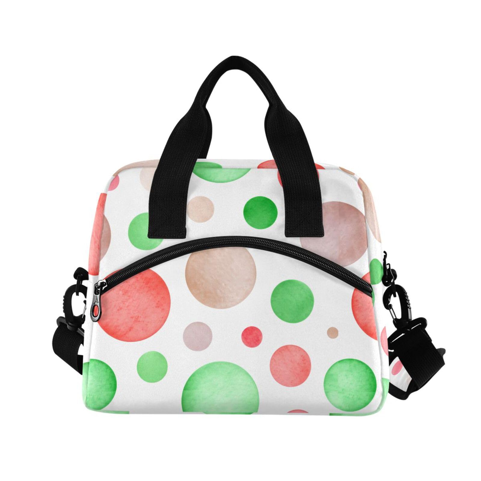 Sinestour Insulated Lunch Bag Reusable Cooler Circle Dot White Lunch Box Adjustable Shoulder Strap for School Men Women