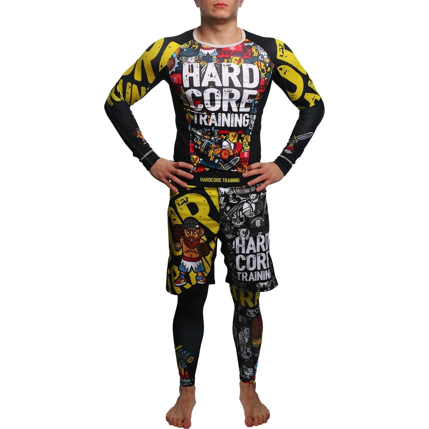 Hardcore Training Doodles Rash Guard męska koszulka kompresyjna z długimi rękawami grappling Jiu Jitsu MMA Fitness boks No Gi