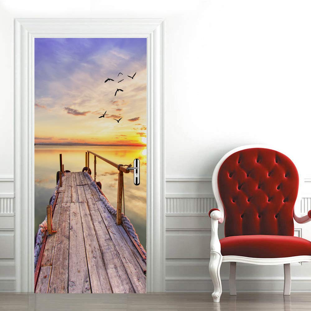 3D Door Wall Sticker HD Decals Self-Adhesive Mural Scenery Fabric Home Decor PVC