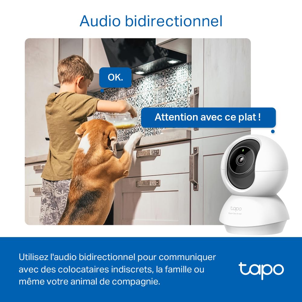 Tapo 3K(5MP) Caméra de Surveillance WiFi intérieure 360°, détection IA, Suivi Intelligent Sirène, Vision Nocturne, Audio bidirectionnel, Mode Privé, Compatible avec Alexa pour Bébé/Animaux C230