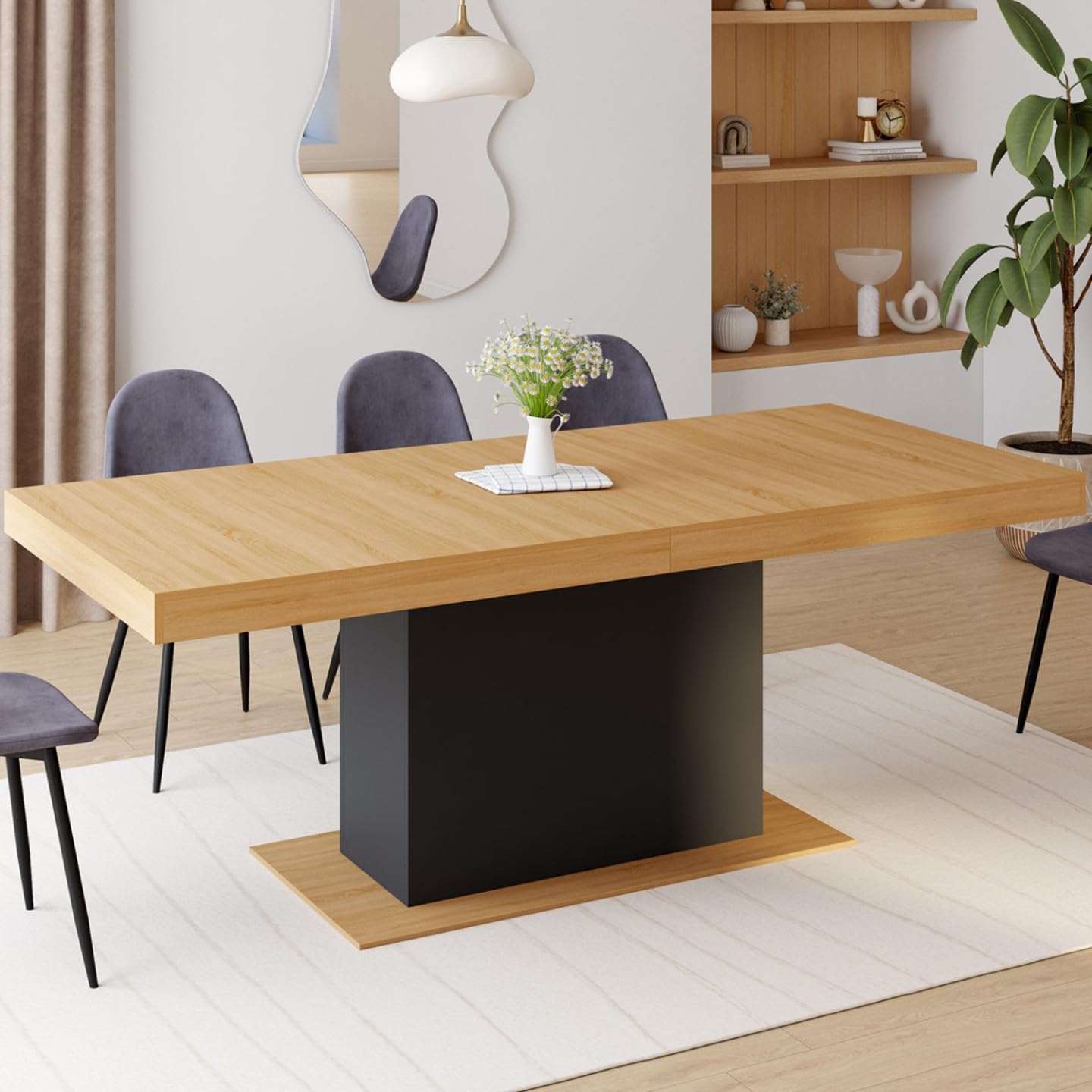 IDMarket – Mesa de comedor extensible rectangular Eden 8-12 personas, madera y negro, 200-250 cm