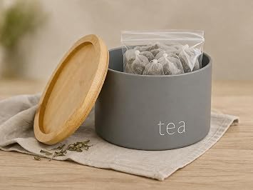SAFRI 3 Pieces Jar with Wooden Lid Tea Coffee Sugar Canister Storage Container Bowl Pots Kitchen Storage Tins (Grey)