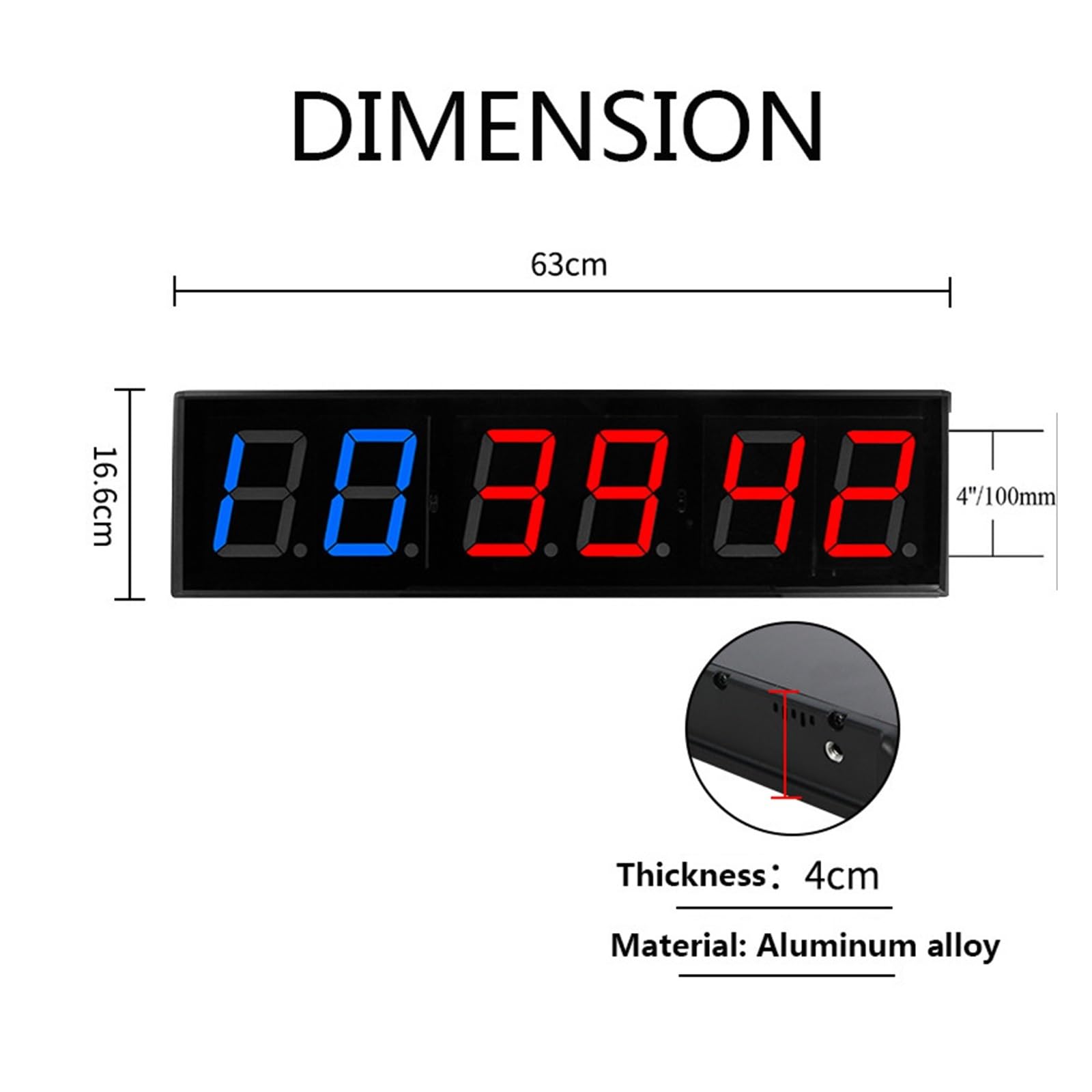 Timer palestra, 4 "Timer da palestra Grande LED Orologio parete for allenamento a intervalli con tempo Digital Count Down/Up Cronometro for Garage Boxe Allenamento