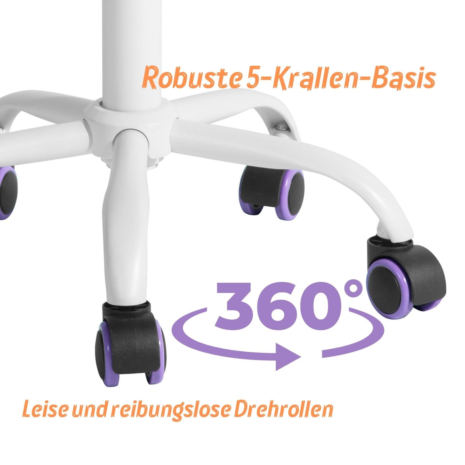 FurnitureR Bügelhilfe Hocker Drehstuhl Höhenverstellbar 40-50cm Sitzhöhe Stoff PP Rücken PU Rollen