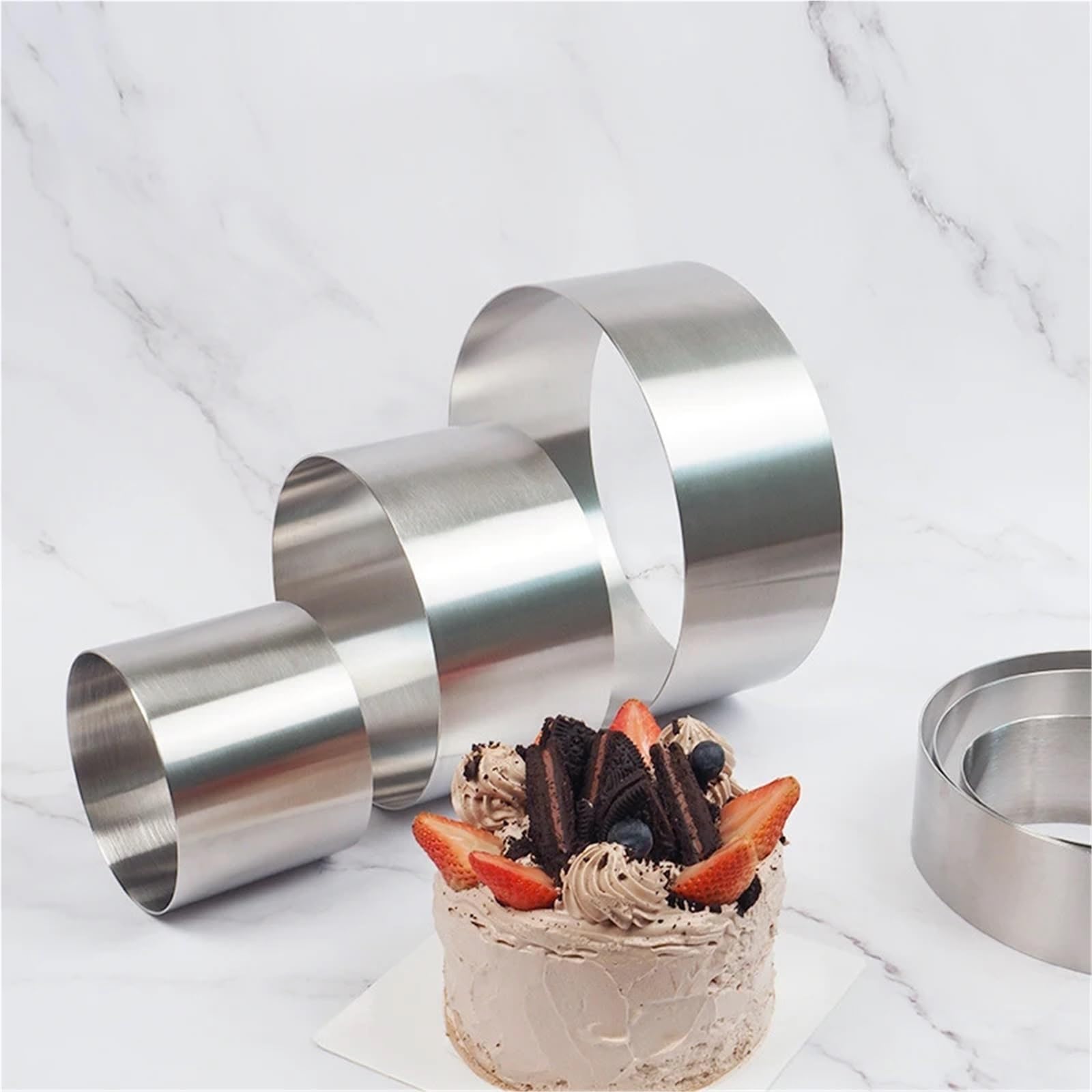 Stampo ad Anello per Torte, Stampo for Torta ad Anello, Confezione da 5, in Acciaio Inossidabile, Argento, Diverse Misure(Extra Large Size)
