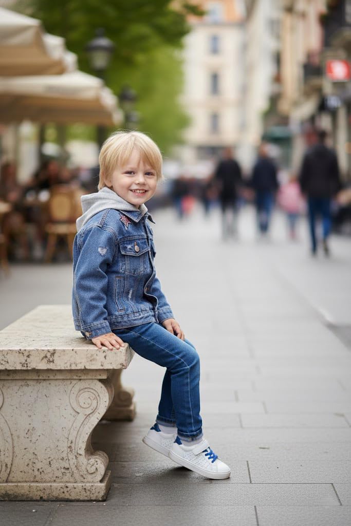 Volunboy Toddler Hooded Denim Jackets Boys Spring Fall Ripped Jean Coat with Hood Long Sleeve Button Down Casual Outerwear