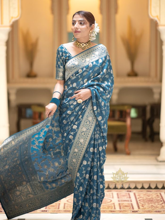Image of C J Enterprise Women's Pure Kanjivaram Soft Silk Saree Banarasi Style Sarees For Wedding With Blouse Piece (Pari-165)