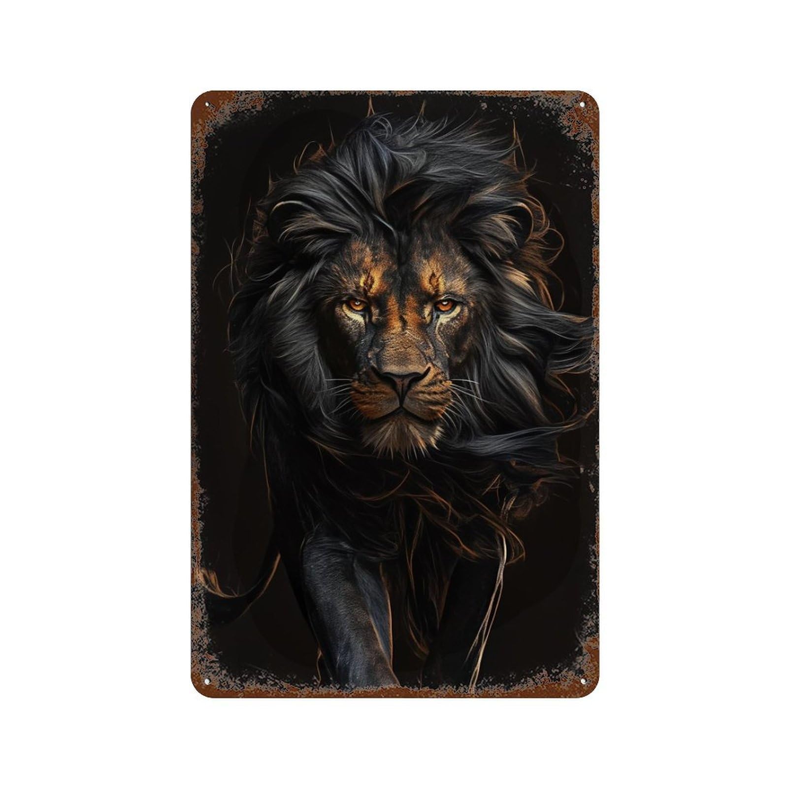 Black Lion King Portrait 11.8"x7.9" Rustic Tin Plaque, Retro Wall Decor for Garage, Bar And Workshop Decor