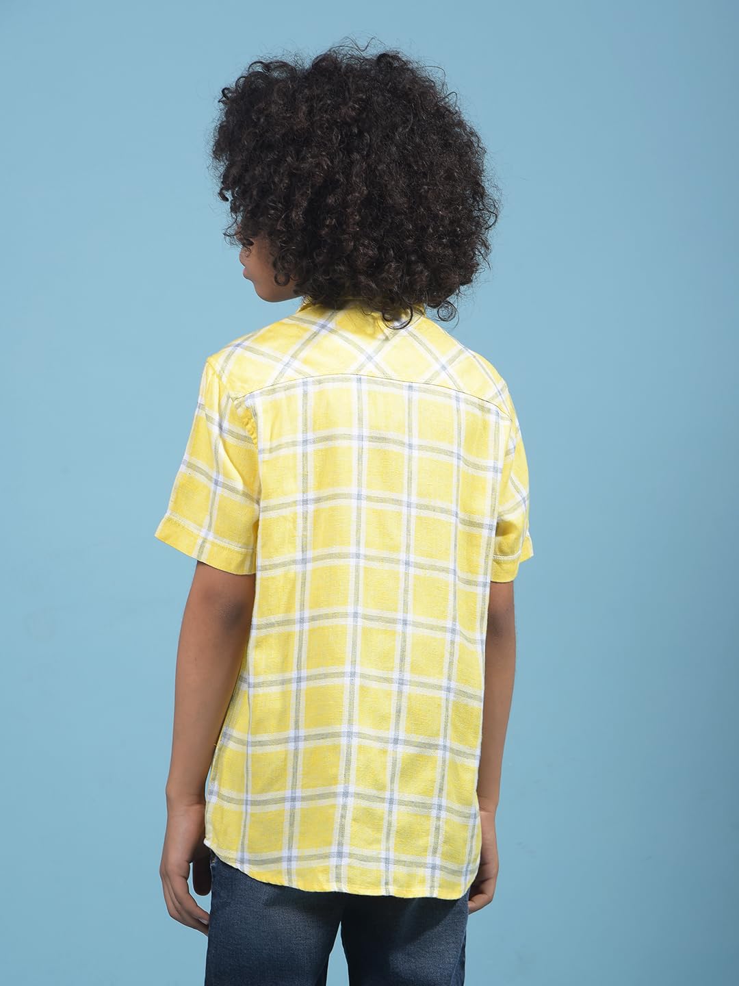 Crimsoune Club Boy's Yellow Checked 100% Cotton Shirt (13-14Y)