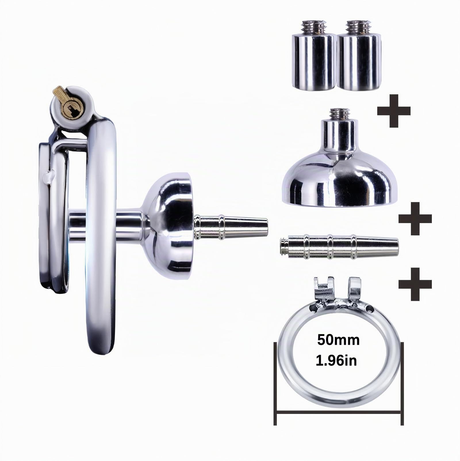 Cage de Chasteté Pénis Inversé, Chastity Cage Man avec Cathéter et Collecteur D'urine, Sex Toýs Homme Cage Chastetée en Acier Inoxydable avec Serrure pour Bondage le Pénis (C,50mm)
