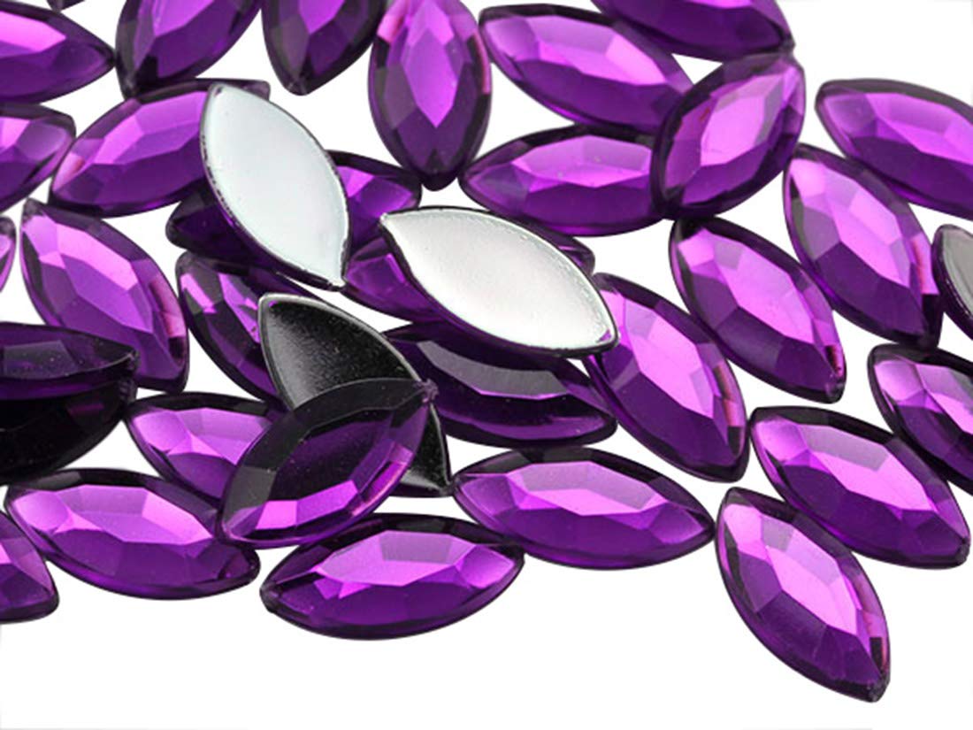 Allstarco 15x7mm Purple Amethyst Lite .NAT02L Navette Flat Back Acrylic Rhinestones Marquise Gems for Crafts Horse Eye Costume Embelishments Card Making Jewels Jewelry Making Cosplay Jewels 40 Pieces