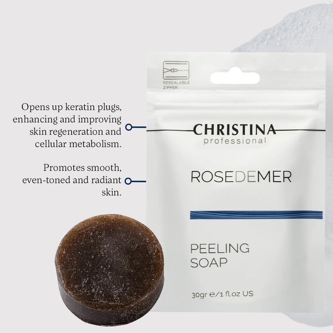 Christina Rose de Mer Peeling Soap - 30g - AHA Exfoliating Face Wash with Coral Powder to Remove Dead Cells & Open Keratin Plugs - For Combination, Dry, Normal, & Oily Skin Types