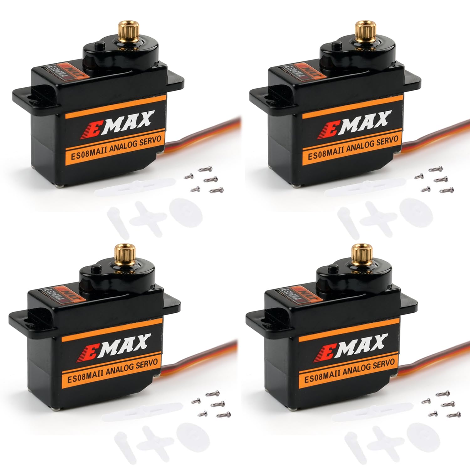 EMAX ES08MA II - Mini servo analógico de metal de 12 g para modelo de helicóptero RC (paquete de 4)