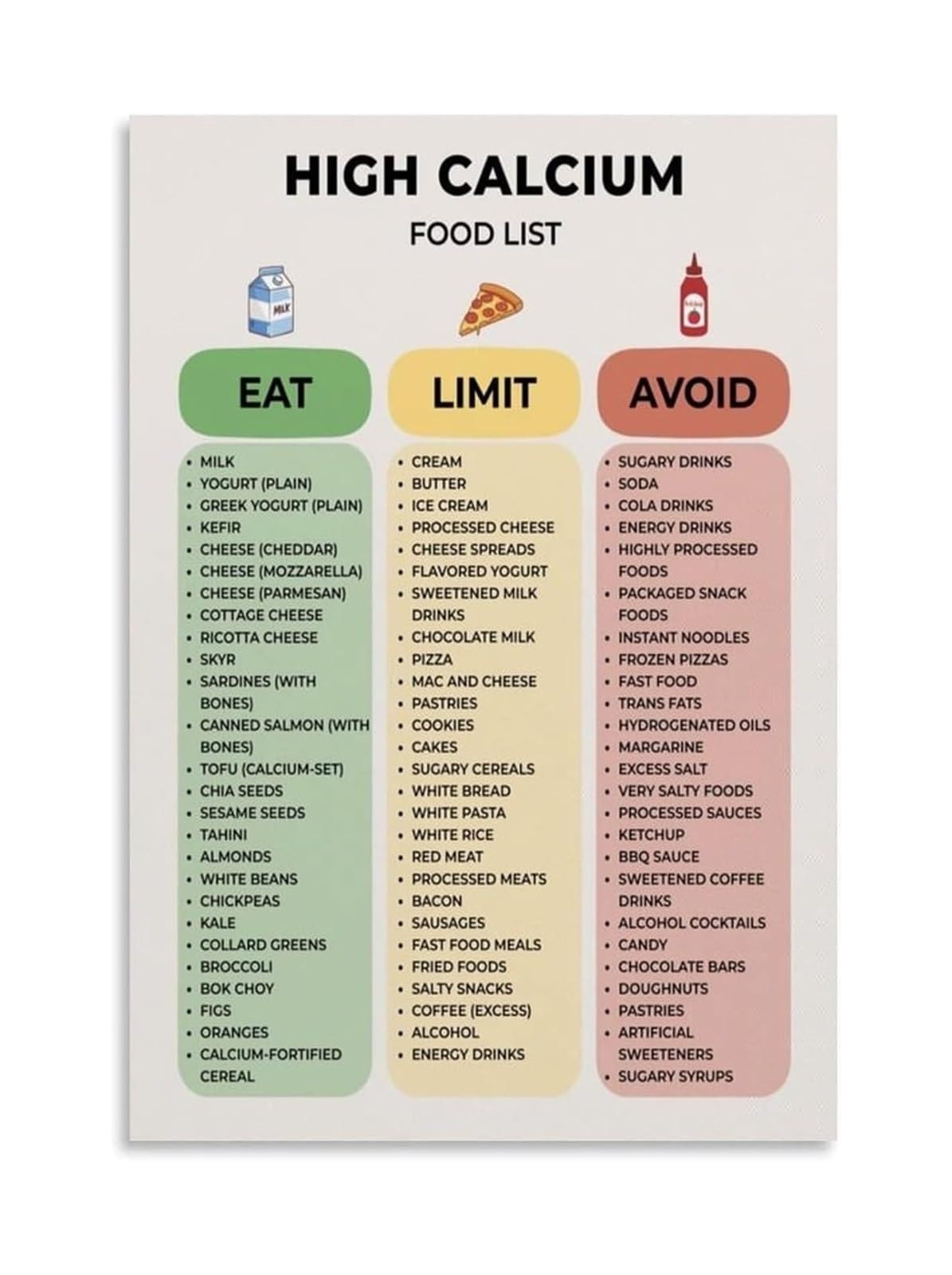 UYCUODLUY Food Nutrition Poster High Calcium Foods Guide Dietary Sources Educational Wall-Art for Kitchen Decor