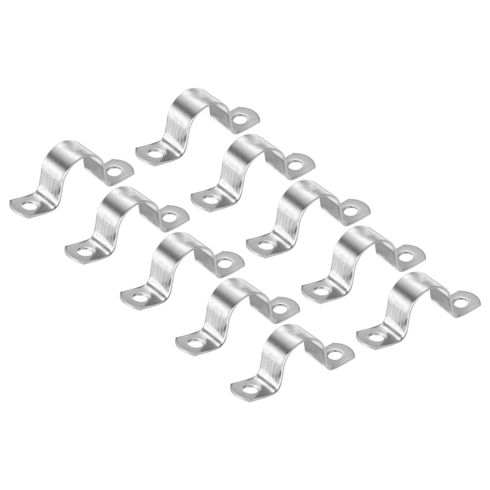 PATIKIL 0.98 inch/25mm Rigid Pipe Strap Clamp, 10 Pcs 304 Stainless Steel Two Hole U-Shape Tube Clip Pipe Fasten Holder for Pipe Fixing