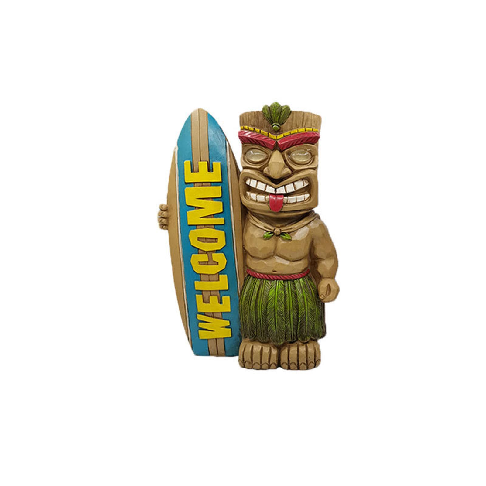 Bseka Solar Tiki Statue,Waterproof for Home and Outdoor Statues,Welcome Garden Surfboard Statues for Bar, Patio, Balcony, Yard, Backyard,Lawn Ornament, 11.42 inch Tall. (Multicolor)