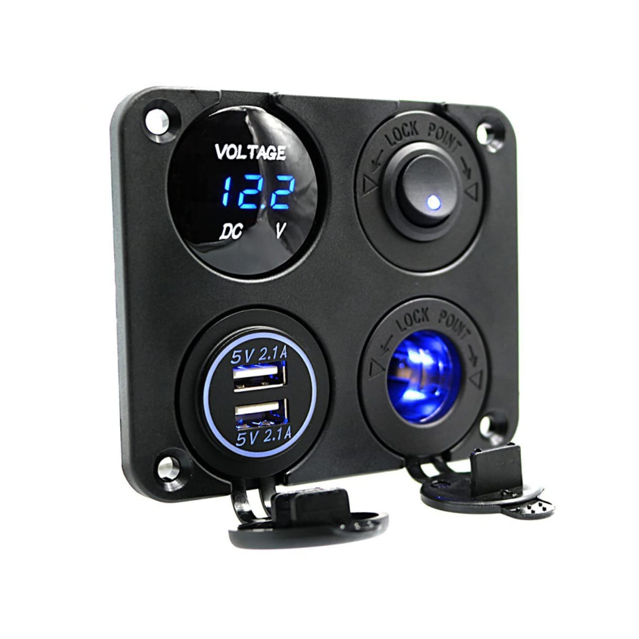 Gadpiparty 3piezas Cargador USB Dual Panel De Voltímetro Led para Coche Barco y Vehículos Adaptador Interruptor y Protección Integrada