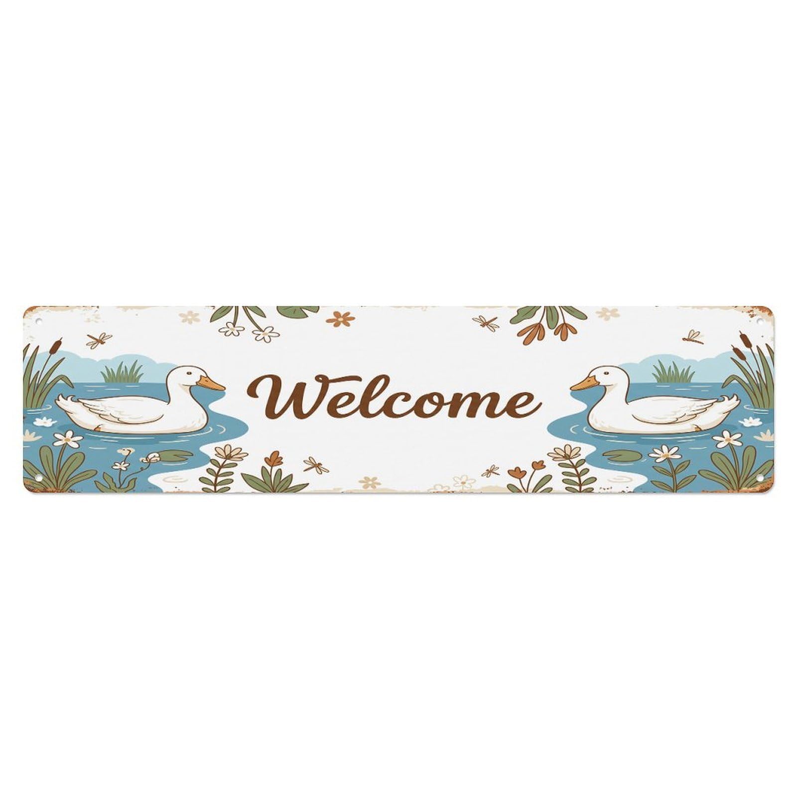Olhnbad 4X16inch(10X40cm) Vintage Welcome Aylesbury Duck Metal Tin Sign
