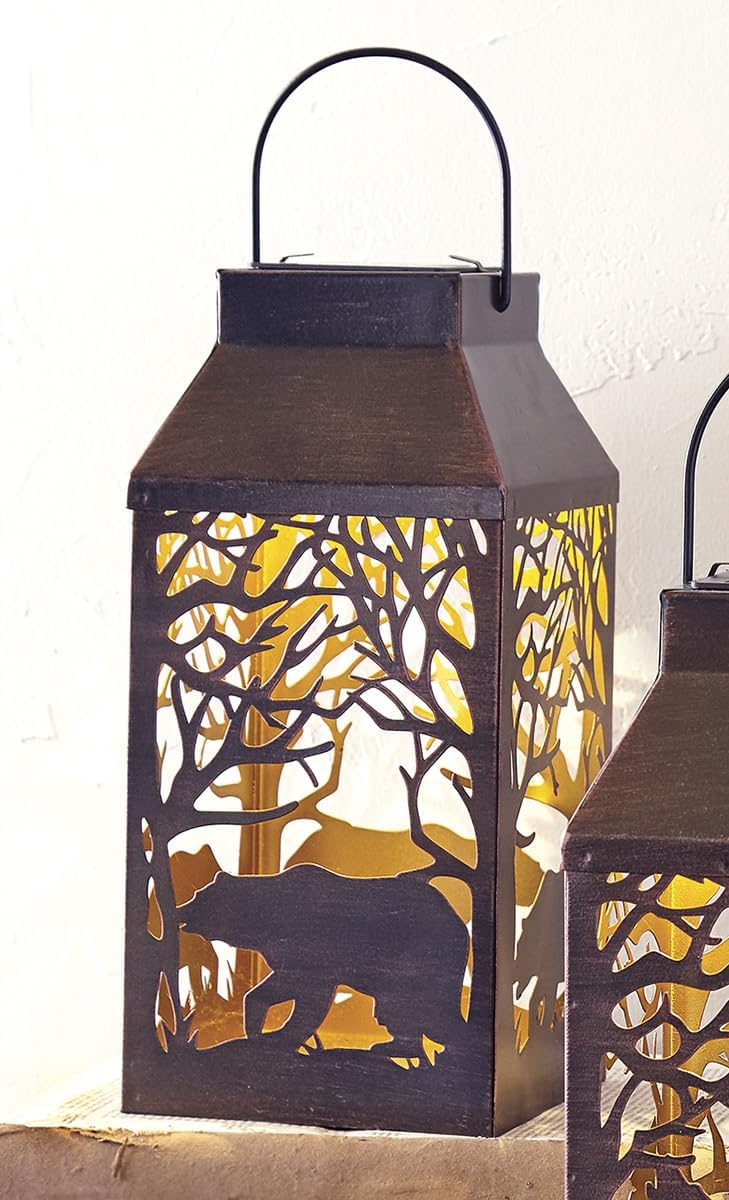 BLACK FOREST DECOR Bear Forest Solar Lantern, 5 1/2" W x 5 1/2" D x 15 1/2" H