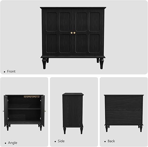 Vista 7 de ARTPOWER - Aparador moderno de buffet negro con almacenamiento, armario de almacenamiento estilo Mid-Century Modern con 2 puertas y estantes